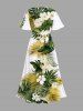 Plus Size Tropical Leaf Hibiscus Flowers Print Split Hawaii Midi Dress -  