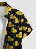 Plus Size Ducks Waves Print Buttons Pocket Hawaii Shirt For Men -  