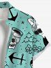 Plus Size Mermaid Bowknot Skulls Anchor Print Buttons Pocket Hawaii Shirt For Men -  