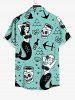 Plus Size Mermaid Bowknot Skulls Anchor Print Buttons Pocket Hawaii Shirt For Men -  
