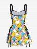 Colorful Ducks Print Lace Up Hawaii Tank Dress -  