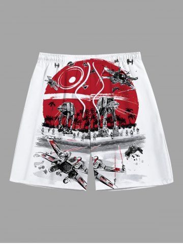 Plus Size Coconut Tree Sun Fighter Print Hawaii Beach Shorts For Men - WHITE - 8XL