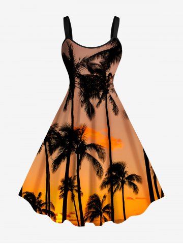 Plus Size Coconut Tree Ombre Dusk Print Hawaii A Line Tank Dress - ORANGE - 6X