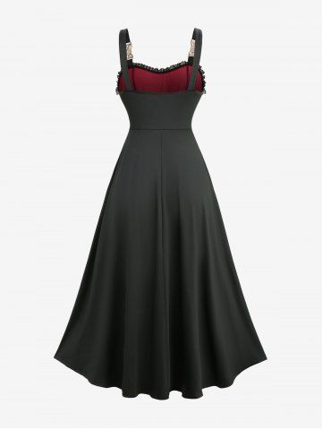 Plus Size Gothic Spider Web Flocking Mesh Lace Trim Asymmetrical Ruffles Hem Tank Dress