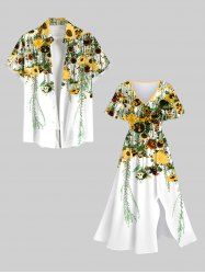 Sunflowers Wicker Print Plus Size Matching Hawaii Beach Outfit For Couples -  