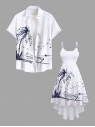 Coconut Tree Boat Seascape Print Plus Size Matching Hawaii Beach Outfit For Couples -  