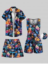 Matching Hawaii Shirt and Romper Plus Size Beach Outfit Tropical Leaf Hibiscus Printed for Couples -  