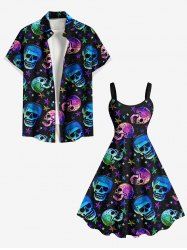 Colorful Ombre Skull Stars Print Plus Size Matching Halloween Outfit For Couples -  
