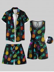 Matching Hawaii Shirt Short and Romper Plus Size Beach Outfit Colorful Pineapple Print For Couples -  