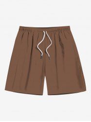 Plus Size Drawstring Solid Beach Shorts For Men -  
