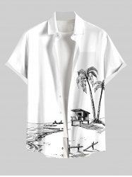 Chemise hawaïenne grande taille à boutons et poches, imprimé cocotiers, pour homme - Blanc 5XL