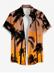 Plus Size Coconut Tree Ombre Dusk Print Hawaii Button Pocket Shirt For Men -  