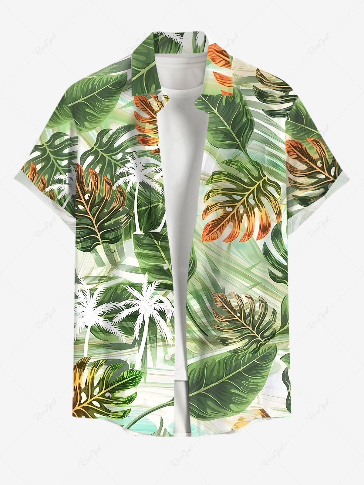 Chemise hawaïenne grande taille à imprimé feuilles tropicales et cocotiers, avec poches boutonnées, pour homme Vert S