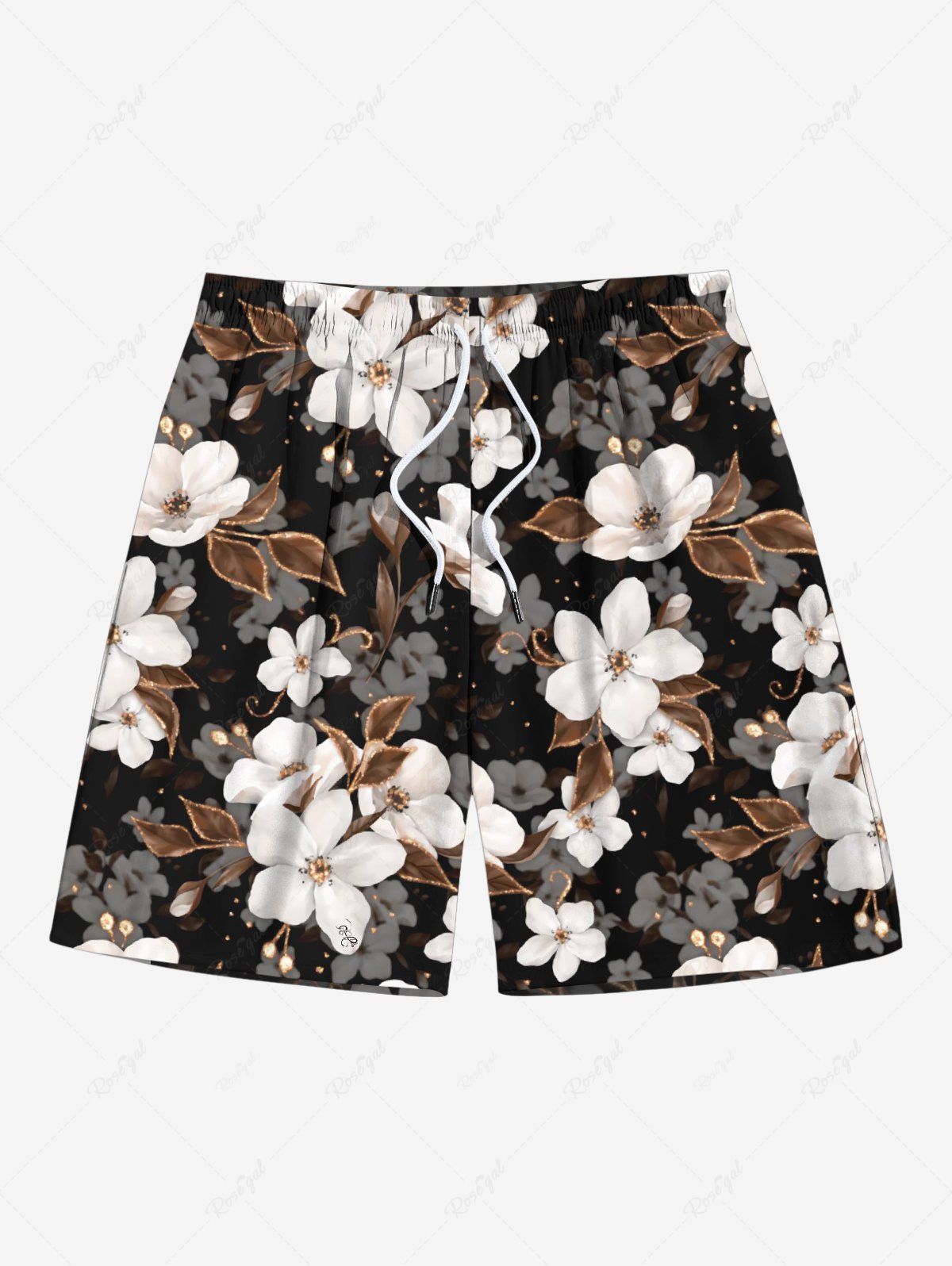 Short de plage hawaïen grande taille à imprimé floral et feuilles ombré avec cordon de serrage pour homme Noir 8XL