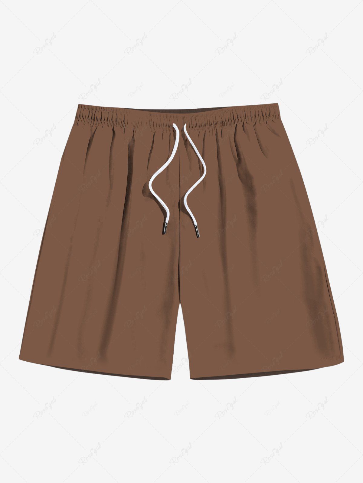 Short de plage uni à cordon de serrage grande taille pour homme Café profond 8XL