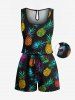 Matching Hawaii Shirt Short and Romper Plus Size Beach Outfit Colorful Pineapple Print For Couples -  