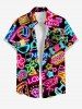 Ensemble chemise et barboteuse hawaïennes assorties, grande taille, tenue de plage, cocotier, cœur, fleur, jus, imprimé fluo, pour couples - Noir 