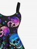 Colorful Ombre Skull Stars Print Plus Size Matching Halloween Outfit For Couples -  