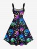 Colorful Ombre Skull Stars Print Plus Size Matching Halloween Outfit For Couples -  