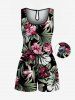 Matching Hawaii Shirt and Romper Plus Size Beach Outfit Tropical Leaf Hibiscus Flower Print For Couples -  