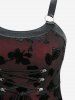 Gothic Floral Silver Flocking Lace Up Panel Lettuce Ruffles Hem Tank Dress -  