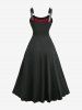 Gothic Floral Silver Flocking Lace Up Panel Lettuce Ruffles Hem Tank Dress -  