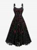 Gothic Floral Silver Flocking Lace Up Panel Lettuce Ruffles Hem Tank Dress -  