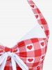 Maillot de bain tankini grande taille à carreaux, imprimé cœur, dos nu, nœud papillon et jupe lacée. - Rouge 3X | US 22-24