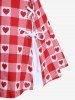 Maillot de bain tankini grande taille à carreaux, imprimé cœur, dos nu, nœud papillon et jupe lacée. - Rouge 3X | US 22-24