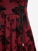 Robe de soirée trapèze à lacets et à volants, motif floral et feuilles pailletées, grande taille - Rouge foncé L | US 12