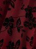Robe de soirée trapèze à lacets et à volants, motif floral et feuilles pailletées, grande taille - Rouge foncé L | US 12