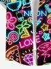 Plus Size Coconut Tree Heart Flower Juice Neon Print Buttons Pocket Hawaii Shirt For Men -  