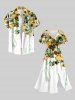 Plus Size Sunflowers Wicker Print Buttons Pocket Hawaii Shirt For Men -  