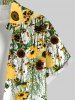 Plus Size Sunflowers Wicker Print Buttons Pocket Hawaii Shirt For Men -  