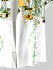 Plus Size Sunflowers Wicker Print Buttons Pocket Hawaii Shirt For Men -  