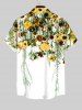 Chemise hawaïenne grande taille à imprimé tournesols et poches à boutons pour homme - Blanc 3XL