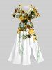 Plus Size Sunflowers Wicker Print Split Hawaii Midi Dress -  