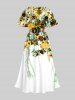 Plus Size Sunflowers Wicker Print Split Hawaii Midi Dress -  
