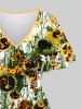 Plus Size Sunflowers Wicker Print Split Hawaii Midi Dress -  