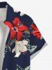 Plus Size Tropical Leaf Hibiscus Flower Print Buttons Pocket Hawaii Shirt For Men -  
