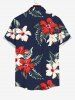 Plus Size Tropical Leaf Hibiscus Flower Print Buttons Pocket Hawaii Shirt For Men -  