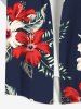 Plus Size Tropical Leaf Hibiscus Flower Print Buttons Pocket Hawaii Shirt For Men -  