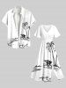 Chemise hawaïenne grande taille à boutons et poches, imprimé cocotiers, pour homme - Blanc 5XL