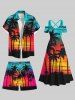 Plus Size Coconut Tree Ombre Sky Print Hawaii Beach Shorts For Men -  