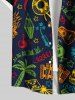 Plus Size Coconut Tree Fire Flame Cake Guitar Print Buttons Pocket Hawaii Shirt For Men -  