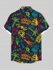 Chemise hawaïenne grande taille à imprimé cocotier, feu, flamme, gâteau, guitare, boutons, poche, pour homme - Noir XL