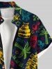 Plus Size Coconut Tree Fire Flame Cake Guitar Print Buttons Pocket Hawaii Shirt For Men -  