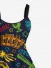 Plus Size Coconut Tree Fire Flame Cake Guitar Print Hawaii Tank Dress -  