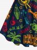 Robe débardeur hawaïenne grande taille à imprimé cocotier, feu, flamme, gâteau, guitare - Noir S