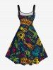 Robe débardeur hawaïenne grande taille à imprimé cocotier, feu, flamme, gâteau, guitare - Noir 5X